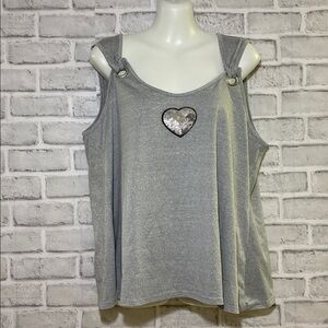 SHEIN Curve Heather Gray Tee, sequin heart, 
Sleeveless size 2 XL